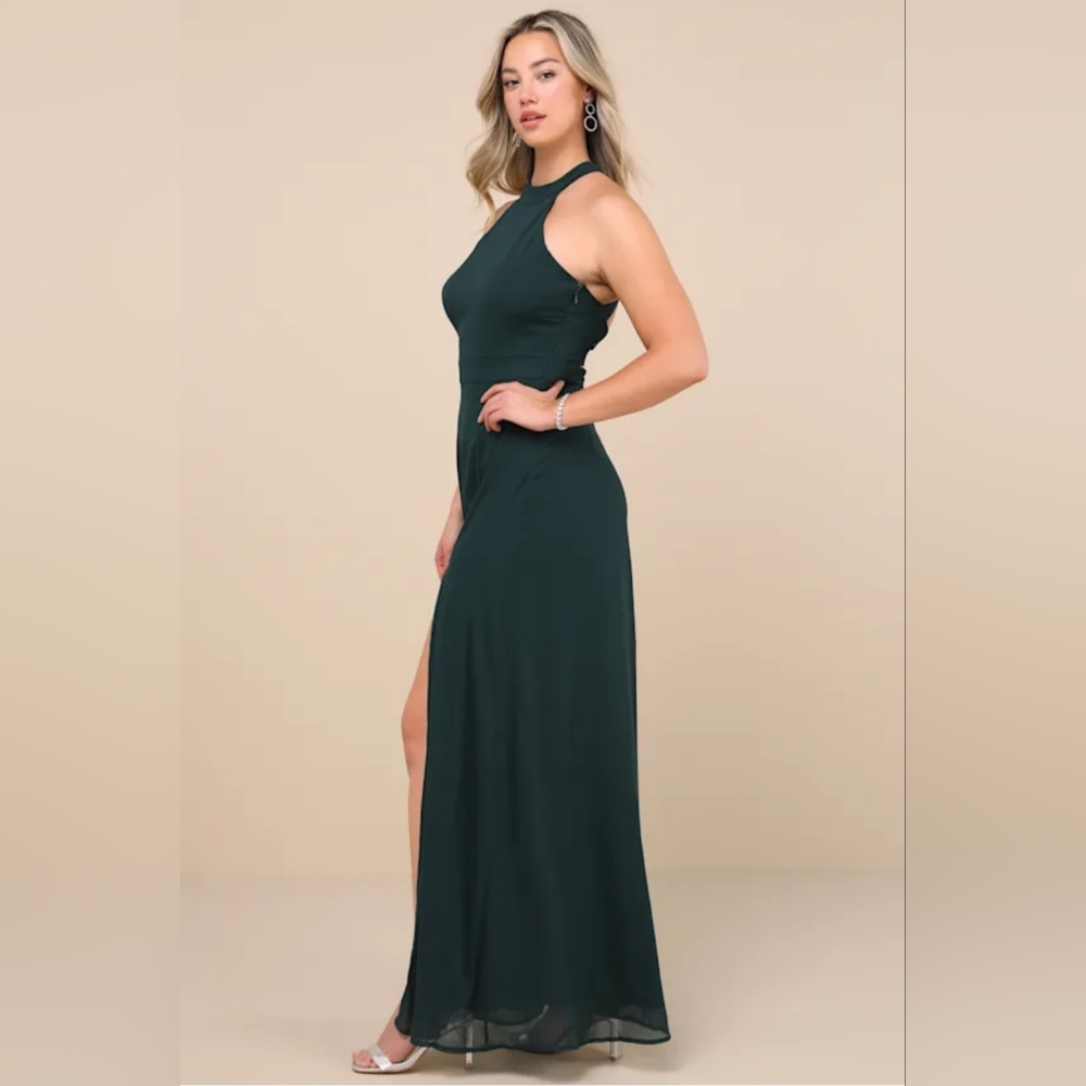 Lulus - Confidently Charismatic Emerald Backless Halter Maxi Dress - Picture 8 of 10